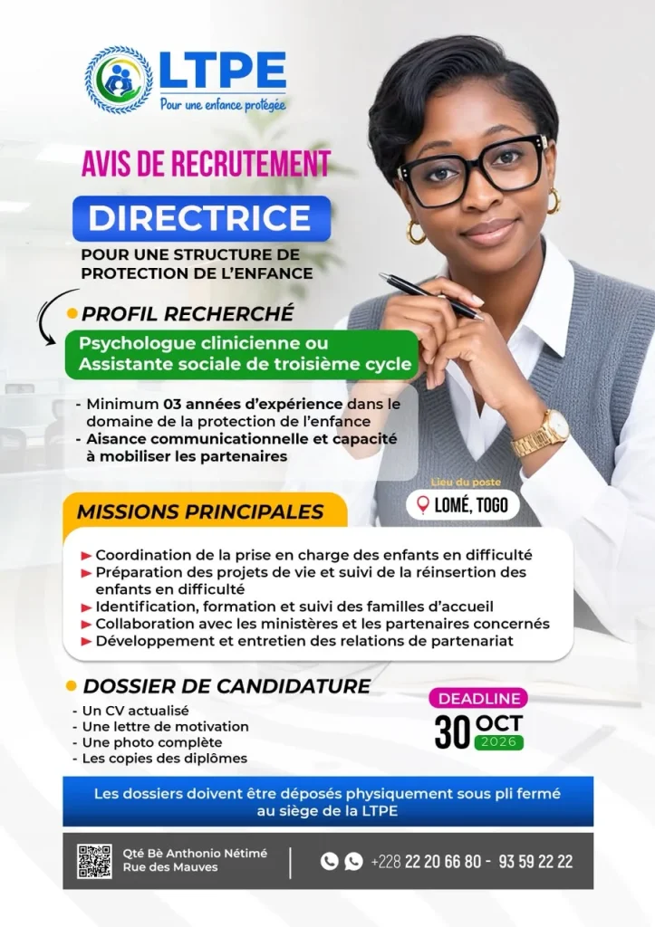 Togo : la LTPE recherche une directrice, postulez !